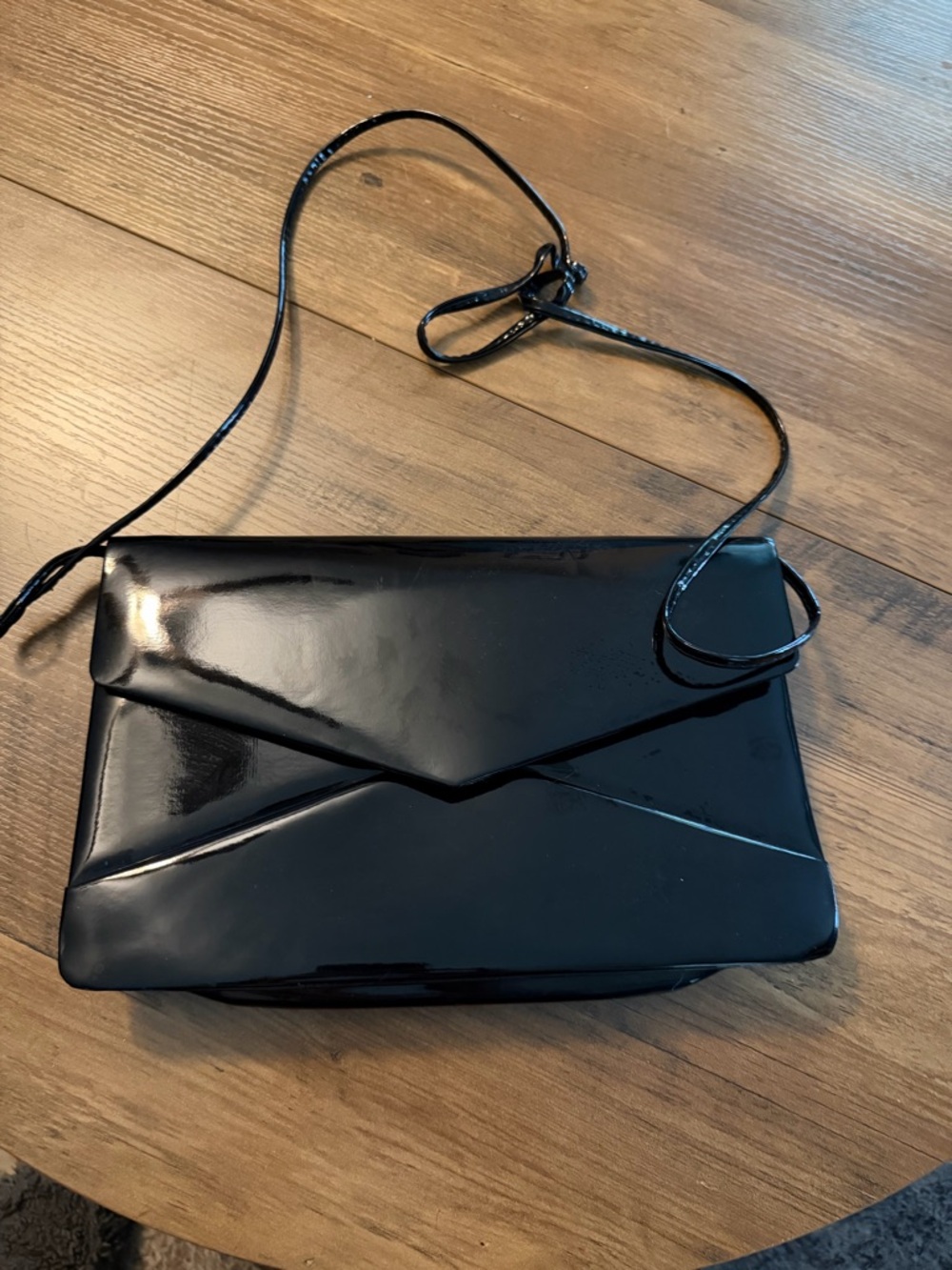 Vintage Black Patent Envelope Shoulder Bag